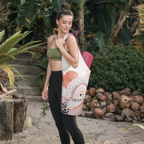 کیف مت یوگا چاپ شده مد روز با جیب کناری بزرگ و جیب زیپ دار کیف یوگا بلند و مناسب تشک های بزرگ - دارای لوازم جانبی یوگا بیشتر Image