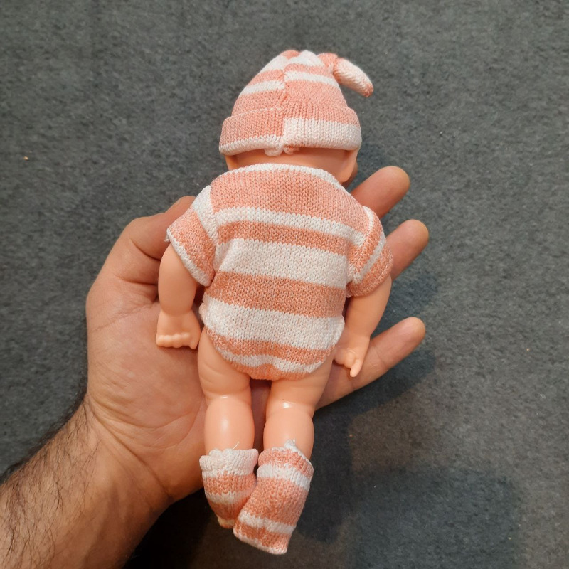 عروسک سیلیکونی وینیل واقعی ۱۹ سانتی با لباس راه راه صورتی رنگ Image