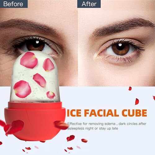 غلتک یخ Nnewvante برای صورت - ماساژ زیبایی صورت، مکعب درخشان برای مراقبت از پوست، کاهش چین و چروک دور چشم و پف آکنه (RED02) Image