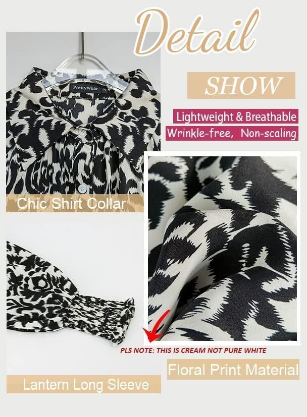 Prettywear زنانه دکمه دار پیراهن فانوس بلند پیراهن آستین بلند سایز بلوز گاه به گاه تاپ چکیده چاپ شده Image