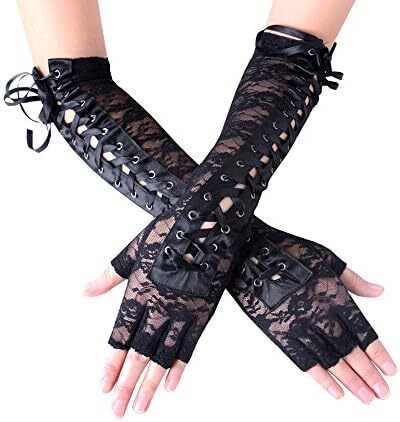 دستکش زنانه بدون انگشت JISEN با آرنج بند استیمپانک گرم کننده بازو Image