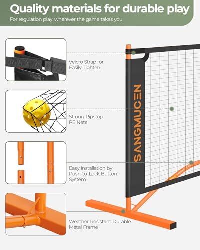 توری پیکلبال SANGMUCEN، ست توری پیکلبال با سایز تنظیمی 22 FT و شبکه نیمه زمین 11 FT، توری قابل حمل Pickleball برای زمین درایو، قاب فلزی مقاوم در برابر آب و هوا، توری پلی اتیلن قوی Image