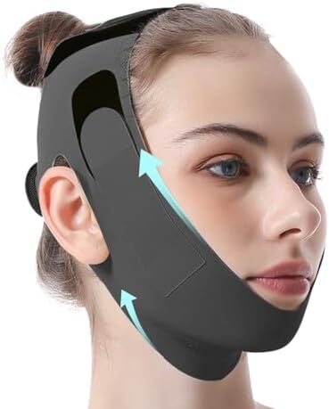 بند چانه برای خواب، نوار لیفت صورت برای چانه دوگانه برای زنان، ماسک لیفتینگ V خطی قابل استفاده مجدد، کمربند باریک کننده صورت قابل تنظیم، ورزش دهان، شکل دهنده خط فک، ضد افتادگی، مشکی M Image