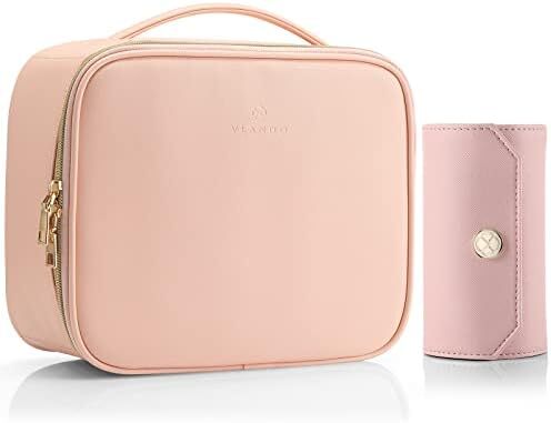Vlando 1 ست کیف آرایشی و کیف رول جواهرات، کیف مسافرتی چرم PU صورتی Image