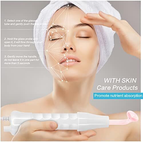 دستگاه الکتروتراپی نور قرمز دستی Beauenty، دستگاه صورت با فرکانس بالا ۴ در ۱، دستگاه درمان پوست قابل حمل با ۴ لوله شیشه‌ای - چوب دستی فرکانس بالا (قرمز) Image