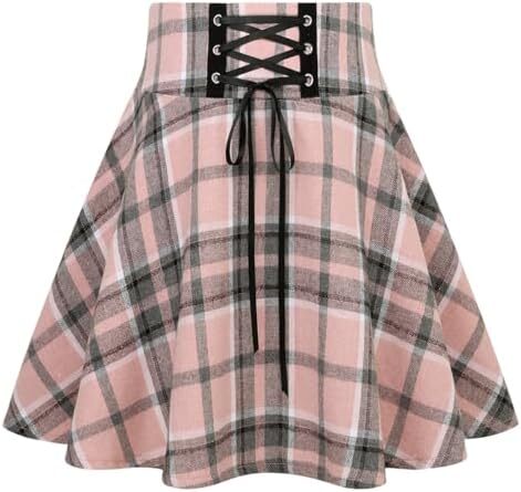 دامن های کوتاه چهارخانه گوتیک IDEALSANXUN برای دامن های چهارخانه کمر بلند زنانه Image