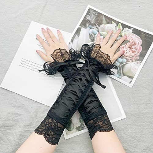 دستکش زنانه بدون انگشت JISEN با آرنج بند استیمپانک گرم کننده بازو Image