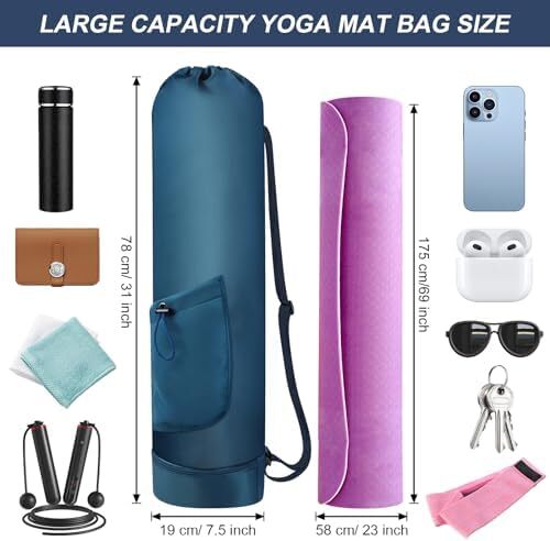 کیسه تشک یوگا گردنفتات با بطری آب، جا متحرک یوگا با بند کامل با بند قابل تنظیم نگهدارنده تشک یوگا با کیسه های یوگا ضد آب جیبی برای زنان مردانه Image