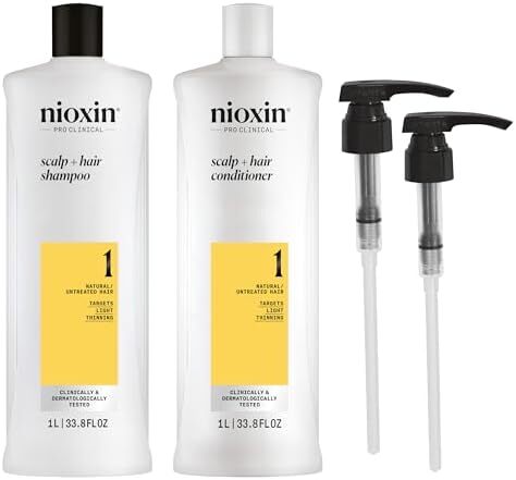 شامپو و نرم‌کننده Nioxin System 1، مناسب موهای طبیعی با نازک شدن کم، شامل پمپ، 33.8 اونس مایع (بسته‌بندی ممکن است متفاوت باشد) Image