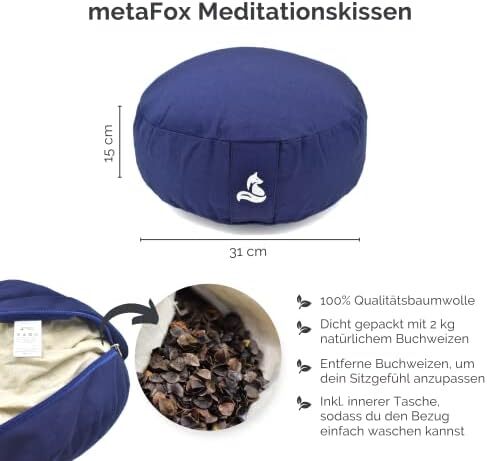 کوسن مدیتیشن metaFox - بالش مدیتیشن راحت برای تمرین مدیتیشن طولانی و به عنوان کوسن یوگا - بالش کف کوسن مدیتیشن ساخته شده از پوسته گندم سیاه (آبی فضایی)