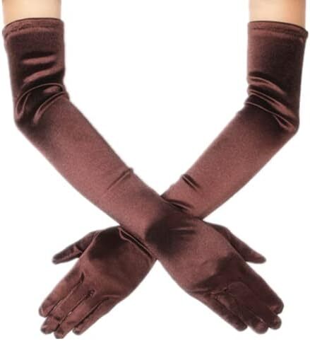 دستکش 21 اینچی برای مهمانی عصرانه زنانه DreamHigh دستکش ساتن بلند مشکی/سفید Image