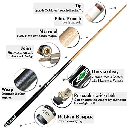 تای با کیوس 2 تکه چوب استخر + قاب سخت، نوک 13 میلی‌متری، 58 اینچ چوب بیلیارد حرفه‌ای افرا کانادایی چوب بیلیارد 18،19،20،21،22 چوب استخر (قابل انتخاب) - آبی، مشکی، قرمز، خاکستری ، سبز Image