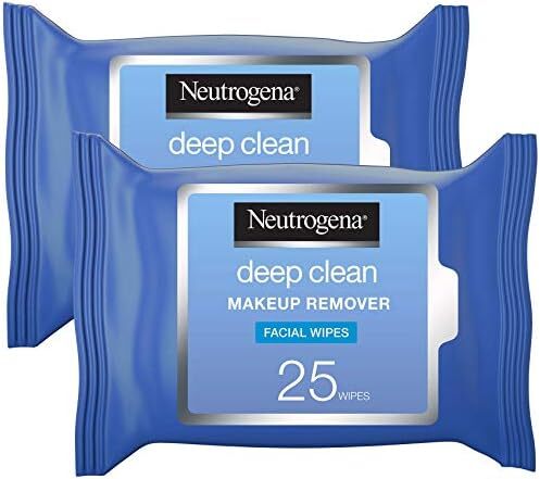 پاک کننده آرایش عمیق Neutrogena، بسته دستمال مرطوب 2x25، فرمول بدون روغن حاوی لوسیون پاک کننده سبک برای مراقبت بیشتر از پوست، پاک کننده انواع آرایش، حتی ریمل ضد آب