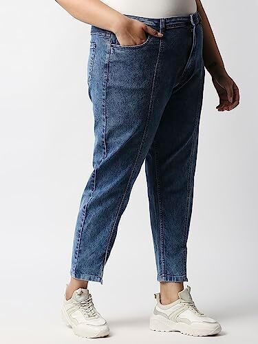 شلوار جین برش خورده با سایز بزرگ زنانه High Star Women Blue Mom-Fit Acid Wash Image