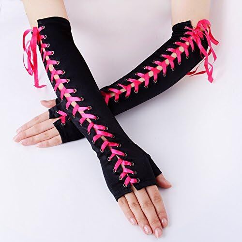 دستکش زنانه بدون انگشت JISEN با آرنج بند استیمپانک گرم کننده بازو Image