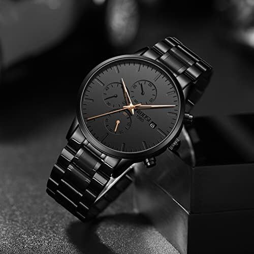 ساعت‌های مردانه NIBOSI ساعت‌های مینیمالیستی آنالوگ مشکی ساعت‌های مردانه تجاری کرنوگراف ساعت‌های مچی معمولی نظامی ساعت‌های مچی استیل ضد زنگ تاریخ Image