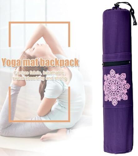 کیف تشک یوگا قابل حمل Tokaneit، کیف تشک یوگا، کوله پشتی تشک یوگا تنفسی، کیف نگهداری تشک یوگا، کوله پشتی تشک یوگا ساخته شده از بوم، کیف مت یوگا مقاوم در برابر سایش، بنفش Image