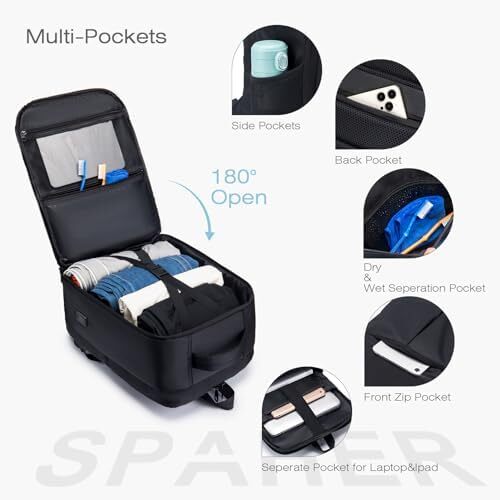 کیف کابین SPAHER 40x30x20، کوله‌پشتی لپ‌تاپ زیر صندلی 15.6 اینچی برای مدرسه، کیف دستی، کوله‌پشتی سفر، کوله‌پشتی دستی، کوله‌پشتی روزمره، کیف پرواز تایید شده Image