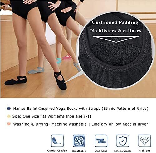 جوراب یوگا ای جی برای زنان جوراب بدون لغزش برای پیلاتس یوگا مناسب برای پیلاتس، باله، رقص، تمرین با پای برهنه. مشکی خاکستری صورتی آبی چهار جفت Image