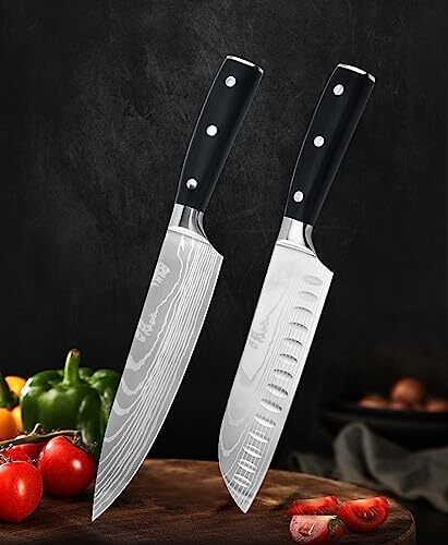 چاقوی سرآشپز آستیل‌وی ۷ اینچی، چاقوی آشپزخانه فوق‌العاده تیز، چاقوی سانتوکو ۷Cr17Mov، چاقوی آشپز ژاپنی با دسته ارگونومیک پاکاود، انتخاب چاقو و ابزار آشپزخانه Image