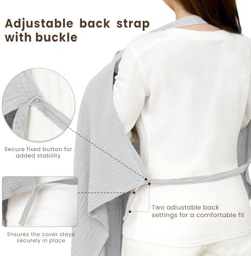 پوشش شیردهی کنسی موسلین برای شیردهی نوزاد، پوشش شیردهی ۱۰۰٪ پنبه‌ای قابل تنفس با حلقه سخت برای پیشبند شیردهی مادر، چتر صندلی خودرو چندمنظوره (خاکستری) (BRJ06) Image
