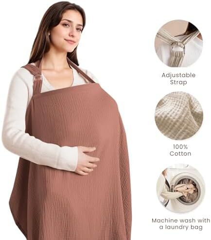 پوشش شیردهی کنسی موسلین برای شیردهی نوزاد، پوشش شیردهی ۱۰۰٪ پنبه‌ای قابل تنفس با حلقه سخت برای پیشبند مادر، چادر صندلی خودرو چندمنظوره (فندق) Image