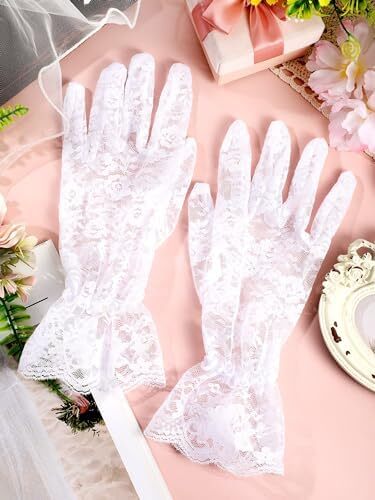 UCLEVER دستکش توری عروس Vintage دستکش اپرا مش گل برای لباس زنانه Image