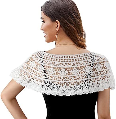 شال زنانه توری آستین کوتاه شانه ای بوهو شنل بولرو بلیزر کاور ژاکت کش باف پشمی عروس Image