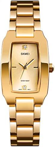 ساعت SKMEI برای زنانه زنانه زنانه ساده لوکس ضد زنگ مربعی مدل لباس ضد آب کوارتز آنالوگ کوچک و باریک لباس گاه به گاه همسر هدیه دخترانه ساعت مچی طلا Image