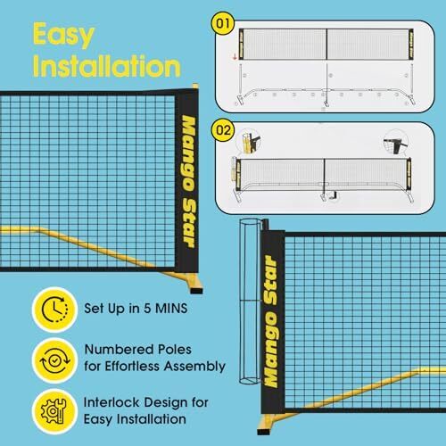 توری Pickleball MangoStar، توری های قابل حمل 22FT با نگهدارنده توپ منحصر به فرد، نشانگر زمین، 4 توپ ترشی، اندازه گیری نوار، توری توپ ترشی اندازه تنظیم شده برای راهروی داخلی در فضای باز Image