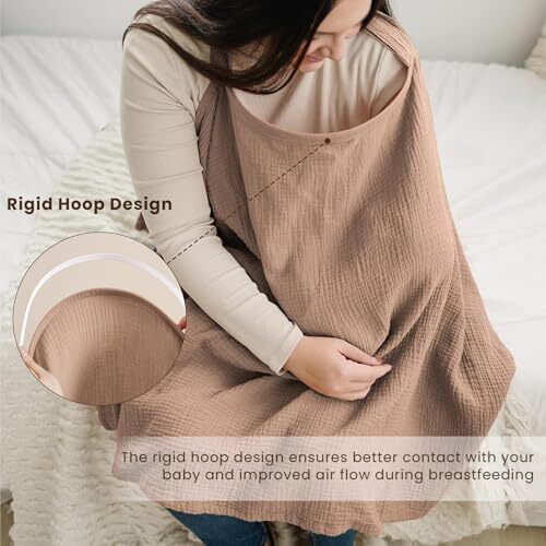 پوشش شیردهی کنسی موسلین برای شیردهی نوزاد، پوشش شیردهی ۱۰۰٪ نخی قابل تنفس با حلقه سخت برای پیشبند شیردهی مادر، چندمنظوره برای صندلی خودرو، قهوه‌ای (BRJ05) Image