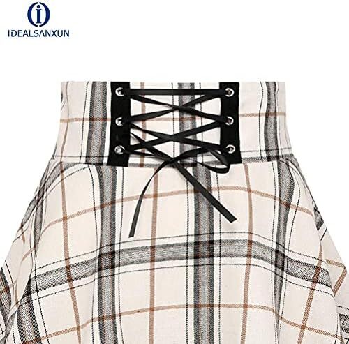 دامن های کوتاه چهارخانه گوتیک IDEALSANXUN برای دامن های چهارخانه کمر بلند زنانه Image