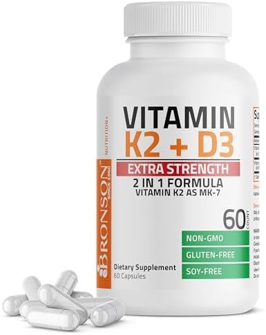 مکمل ویتامین K2 (MK7) با D3 قدرت اضافی برای سلامت استخوان، فرمول غیرتراریخته ۱۰,۰۰۰ IU و ۱۲۰ میکروگرم MK-7، آسان برای بلع، ۶۰ کپسول