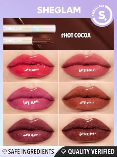 آرایش SHEGLAM - Pout-Perfect Shine Lip Plumper - Moisturizing Plumping Solid Lip Glass Non-Curishing (کاکائوی داغ) Image