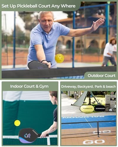 توری پیکلبال SANGMUCEN، ست توری پیکلبال با سایز تنظیمی 22 FT و شبکه نیمه زمین 11 FT، توری قابل حمل Pickleball برای زمین درایو، قاب فلزی مقاوم در برابر آب و هوا، توری پلی اتیلن قوی Image