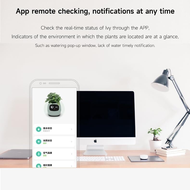 Smart Flowerpots,Smart Pet Planter,Ai Planter,Intelligent Flowerpots,Multiple Expressions,7 Smart Sensors, and Ai Chips Make Raising Plants Easy and Fun for Living Room,Plant-Free(Green) Image