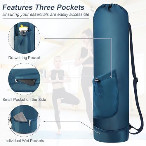 کیسه تشک یوگا گردنفتات با بطری آب، جا متحرک یوگا با بند کامل با بند قابل تنظیم نگهدارنده تشک یوگا با کیسه های یوگا ضد آب جیبی برای زنان مردانه Image