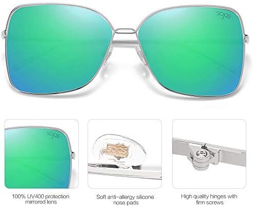 عینک آفتابی SOJOS Fashion Square Aviators برای زنان با لنز آینه تخت SJ1082 Image