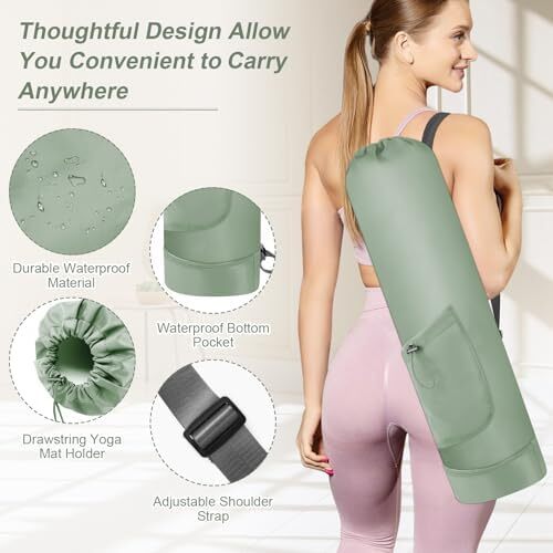 کیسه تشک یوگا گردنفتات با بطری آب، جا متحرک یوگا با بند کامل با بند قابل تنظیم نگهدارنده تشک یوگا با کیسه های یوگا ضد آب جیبی برای زنان مردانه Image