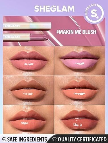 آرایش SHEGLAM - Pout-Perfect Shine Lip Plumper - Moisturizing Plumping Solid Lip Glass Non-Curishing (Makin' Me Blush) Image