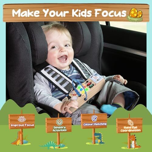 Hoarosall Dinosaur Busy Board with 8 LED Light switches, Toddler Montessori Busy Board, Light Switch Toys Sensory Toys Montessori Toys for 1+ Year Old Baby,Toddler,boy, Blue Image