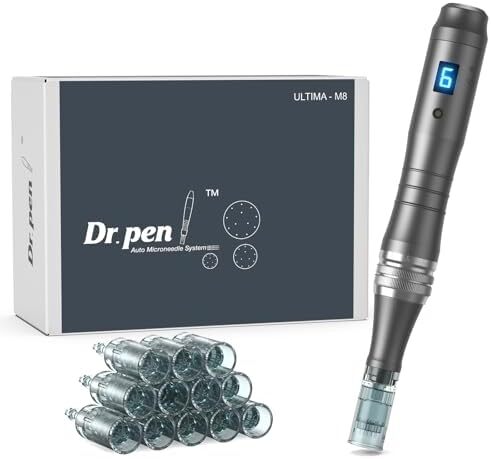دستگاه میکرونیدلینگ دکتر پن اولتیما M8، دستگاه میکرونیدلینگ بی‌سیم اصلی دکتر پن، کیت حرفه‌ای قلم میکرونیدل برای صورت، بدن، مو و رشد ریش، هدیه‌ای مناسب برای زنان - 12 کارتریج