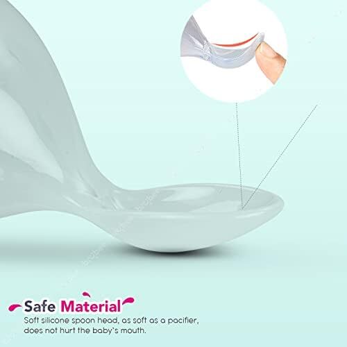 پخش‌کننده غذای سیلیکونی بی‌بی، بطری فشاری ضد کولیک و بدون BPA با قاشق برای غذای نیمه‌جامد نوزادان | پخش‌کننده غذای نوزاد برای نوزادان ۳ ماه به بالا (آبی) Image