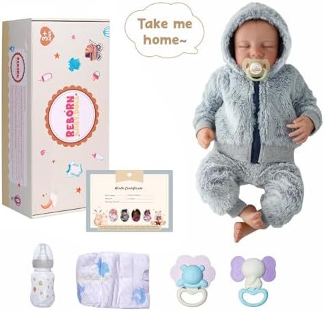 عروسک نوزاد واقعی ADFO - 17 اینچ بدن کامل وینیل با آناتومی صحیح - عروسک نوزاد واقعی - عروسک نوزاد پسر واقعی با جعبه هدیه و کیت تغذیه برای کودکان Image