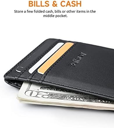 Buffway Mens RFID Blocking Slim Bifold Wallet کیف های کوچک چرمی مینیمالیستی برای مردان با جیب نقدی و جای کارت Image