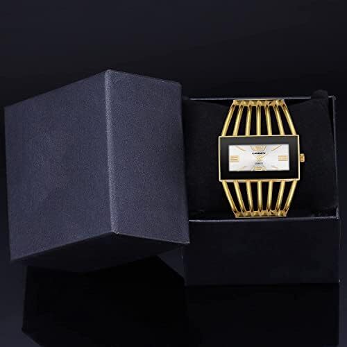 ساعت مچی زنانه، ساعت زنانه النگو ساعت مچی زنانه کوارتز ساعت مچی زنانه با صفحه مستطیل شکل ساعت مچی شیک لوکس بند اسکلت کلاسیک کوارتز ساعت زنانه هدیه زیبا برای زنان Image