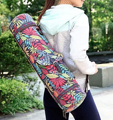 کیف و کریر مت یوگا با حوله ورزشی، کیف زنجیر مت یوگا، بوم، چاپ سازگار با محیط زیست، بند قابل تنظیم، با 2 جیب کاربردی Image