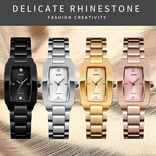 ساعت SKMEI برای زنانه زنانه زنانه ساده لوکس ضد زنگ مربعی مدل لباس ضد آب کوارتز آنالوگ کوچک و باریک لباس گاه به گاه همسر هدیه دخترانه ساعت مچی طلا Image