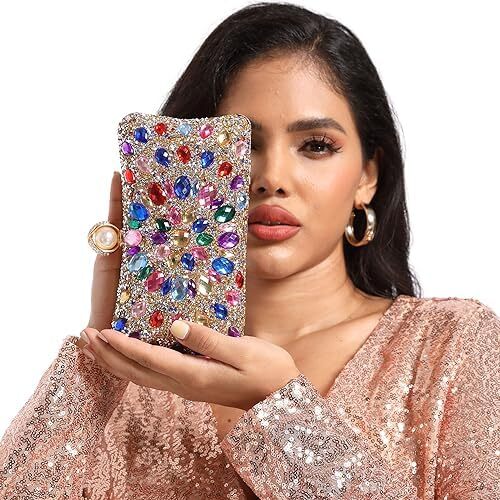 کیف پول‌های Clutch کریستالی Boutique De FGG برای کیف‌های شب زنانه کیف بدلیجات جشن عروسی Image