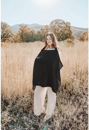 پوشش شیردهی کنسی موسلین برای شیردهی نوزاد، پوشش شیردهی ۱۰۰٪ نخی قابل تنفس با حلقه سخت برای پیشبند مادر، چادر چندمنظوره صندلی خودرو (مشکی) Image